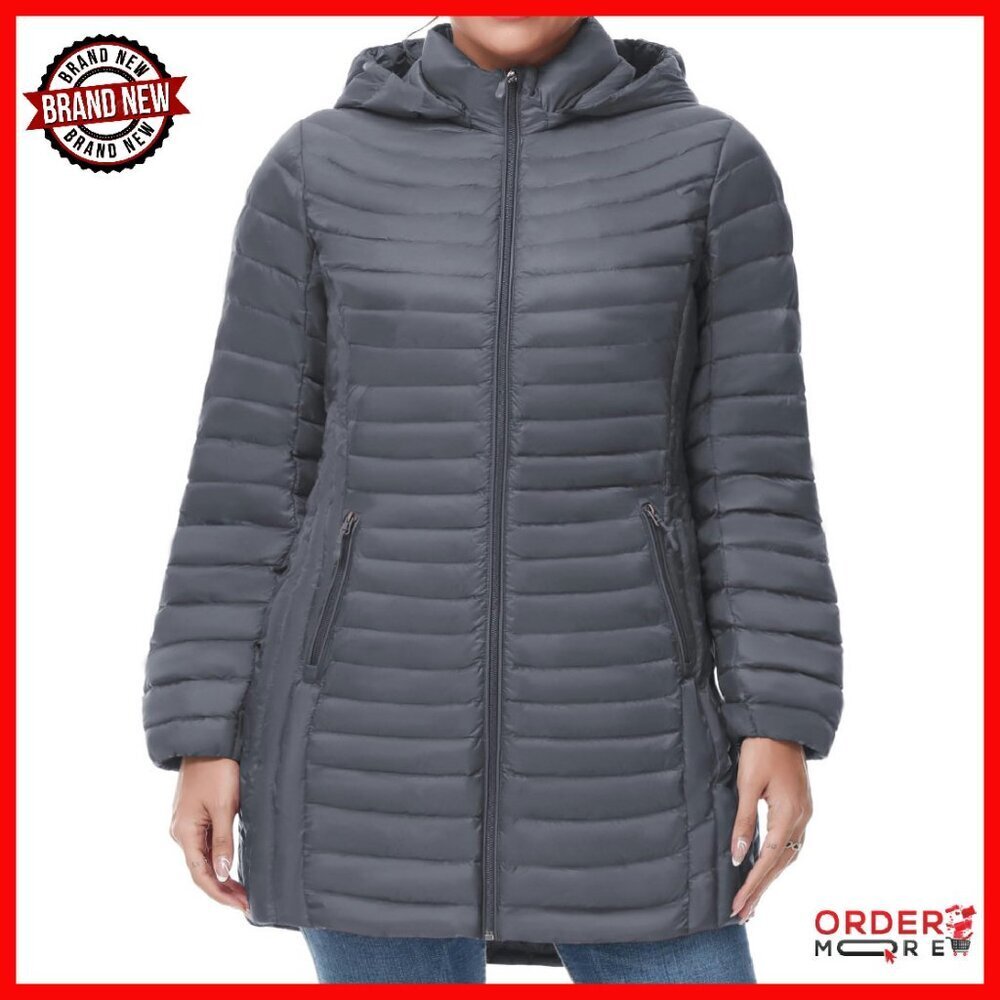 Plus Size Ultra Light Down Jacket Packable Puffer Hooded Winter Coat